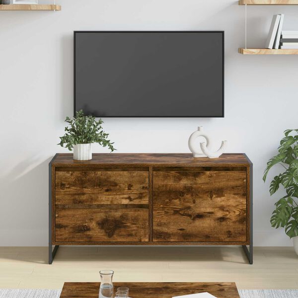 vidaXL TV szekr&eacute;ny fi&oacute;kkal F&uuml;st&ouml;s t&ouml;lgy 100 x 36 x 49.5 cm Faanyag