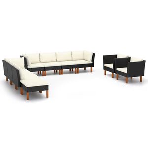 vidaXL 10 r&eacute;szes fekete polyrattan &eacute;s eukaliptuszfa kerti &uuml;lőgarnit&uacute;ra