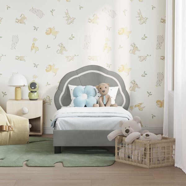 vidaXL Gyerekágy keret fejtámlával Világosszürke 70 x 140 cm Bársony