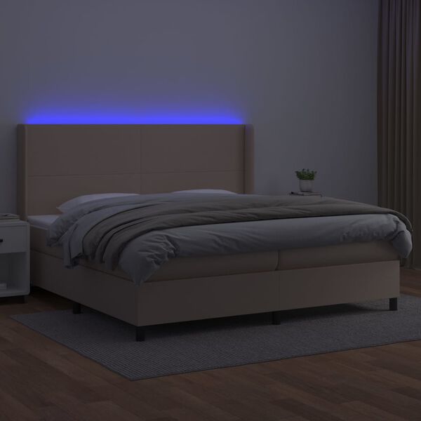 vidaXL cappuccino sz&iacute;nű műbőr rug&oacute;s &aacute;gy matraccal &eacute;s LED-del 200x200cm