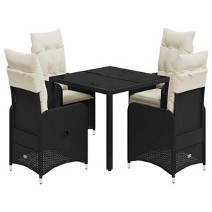 vidaXL 5 r&eacute;szes fekete polyrattan kerti bisztr&oacute;garnit&uacute;ra p&aacute;rn&aacute;kkal