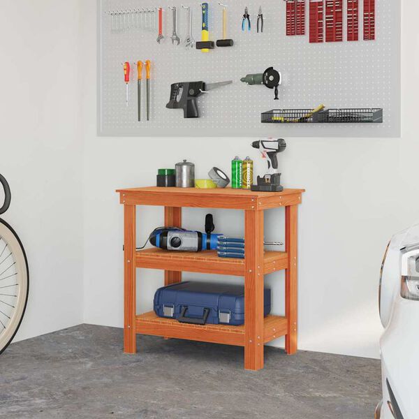 vidaXL Munkapad polcokkal Faggyú barna 78,5 x 50 x 80 cm Tömör fenyőfa