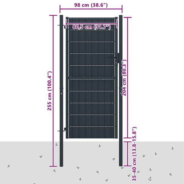 vidaXL antracit PVC &eacute;s ac&eacute;l ker&iacute;t&eacute;skapu 100 x 204 cm