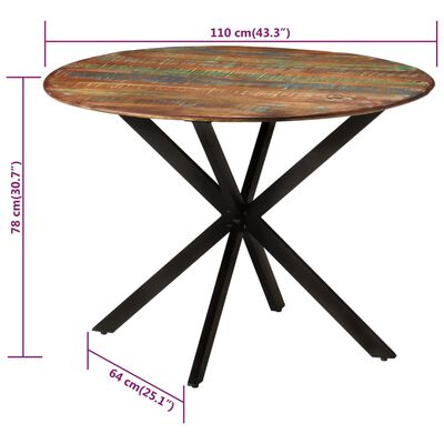 vidaXL tömör újrahasznosított fa és acél étkezőasztal Ø110 x 78 cm