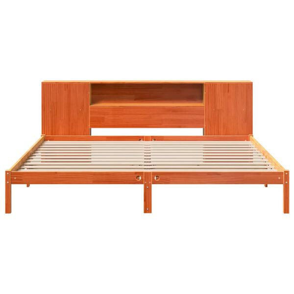 vidaXL barna tömör fenyőfa könyvespolcos ágy matrac nélkül 180 x 200cm