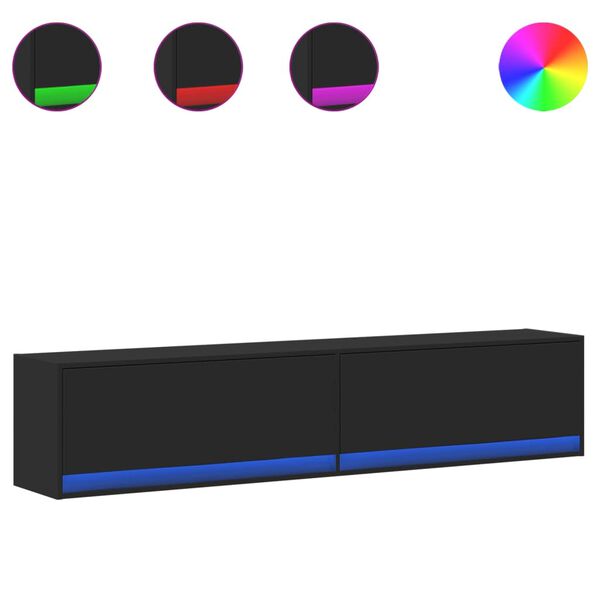 vidaXL fekete falra szerelhető TV-szekr&eacute;ny LED-del 180 x 31 x 38 cm