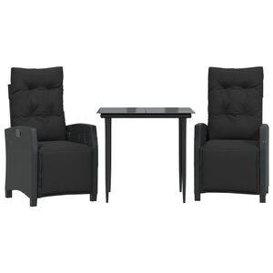 vidaXL 3 r&eacute;szes fekete polyrattan kerti &eacute;tkezőgarnit&uacute;ra p&aacute;rn&aacute;kkal