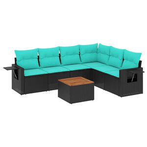 vidaXL 7 db fekete polyrattan kerti kanap&eacute;garnit&uacute;ra p&aacute;rn&aacute;kkal