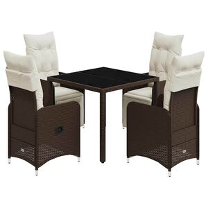 vidaXL 5 r&eacute;szes barna polyrattan kerti bisztr&oacute;garnit&uacute;ra p&aacute;rn&aacute;kkal