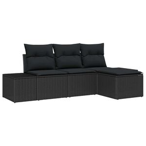 vidaXL Kerti Kanap&eacute; Szett 4 pcs Fekete Poli rattan &eacute;s porfestett ac&eacute;l