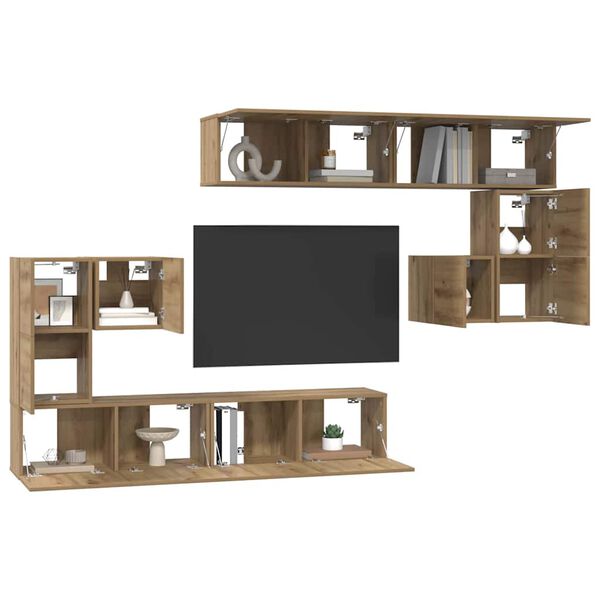 vidaXL TV egys&eacute;gek Falra szerelhető 4 pcs Artisan t&ouml;lgy Faanyag