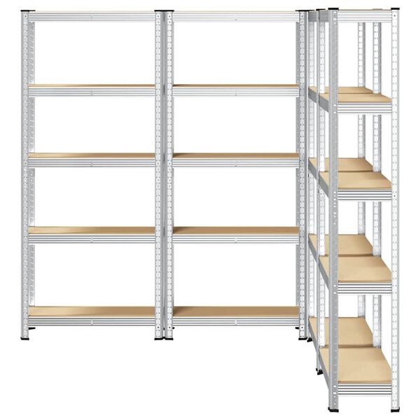 vidaXL 5 r&eacute;tegű t&aacute;rol&oacute;polcok 4 db ez&uuml;st ac&eacute;l &eacute;s m&eacute;rn&ouml;ki fa