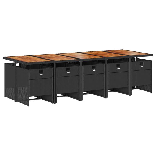 vidaXL 11 r&eacute;szes fekete polyrattan kerti &eacute;tkezőgarnit&uacute;ra p&aacute;rn&aacute;kkal