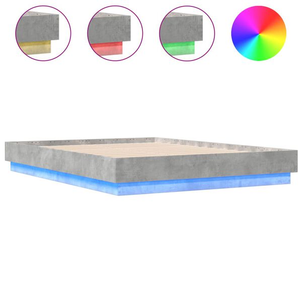 vidaXL betonszürke ágykeret LED-világítással 135x190 cm