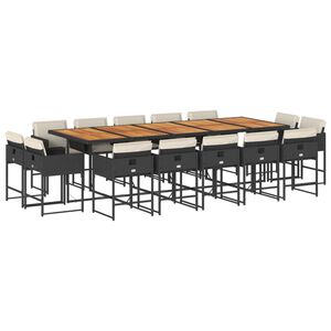 vidaXL 15 r&eacute;szes fekete polyrattan kerti &eacute;tkezőgarnit&uacute;ra p&aacute;rn&aacute;kkal