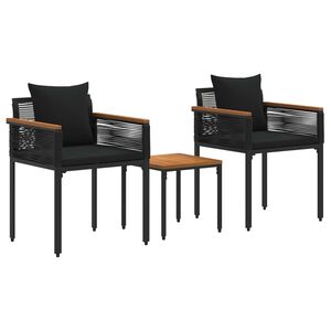 vidaXL K&uuml;lt&eacute;ri B&uacute;tor Szett p&aacute;rn&aacute;val 3 pcs Fekete PE Rattan