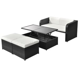 vidaXL 4 r&eacute;szes fekete polyrattan kerti b&uacute;torszett p&aacute;rn&aacute;kkal