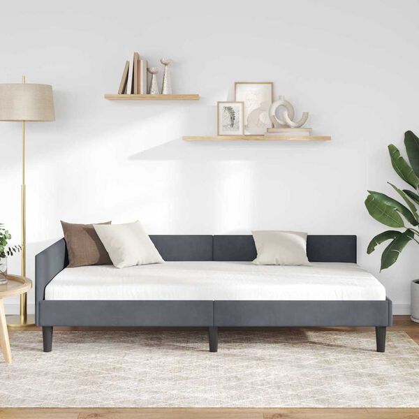 vidaXL Sarokágy keret fejtámlával Sötétszürke 90 cm x 200 cm Bársony