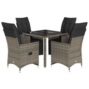 vidaXL 5 r&eacute;szes sz&uuml;rke polyrattan kerti bisztr&oacute;garnit&uacute;ra p&aacute;rn&aacute;kkal