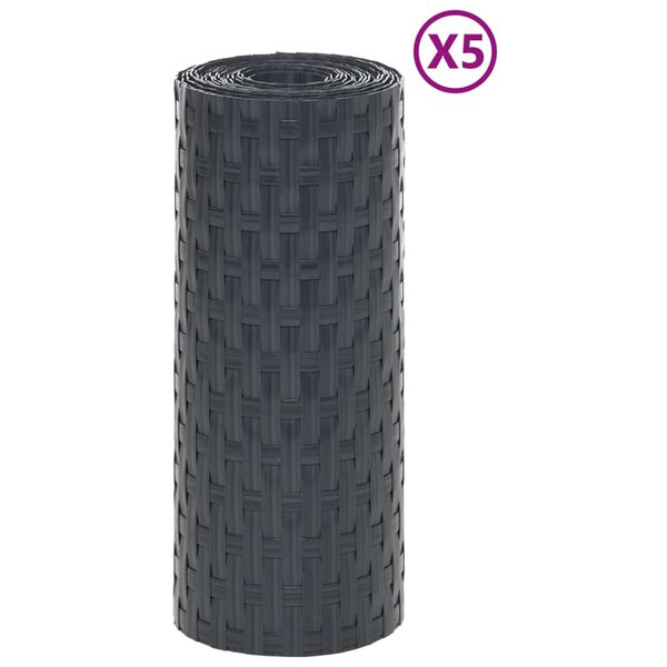 vidaXL 5 db antracitsz&uuml;rke polyrattan erk&eacute;lyparav&aacute;n 255 x 19 cm