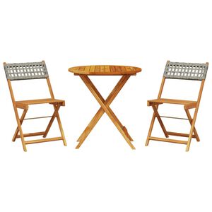 vidaXL 3 r&eacute;szes sz&uuml;rke polyrattan &eacute;s t&ouml;m&ouml;r fa bisztr&oacute;szett