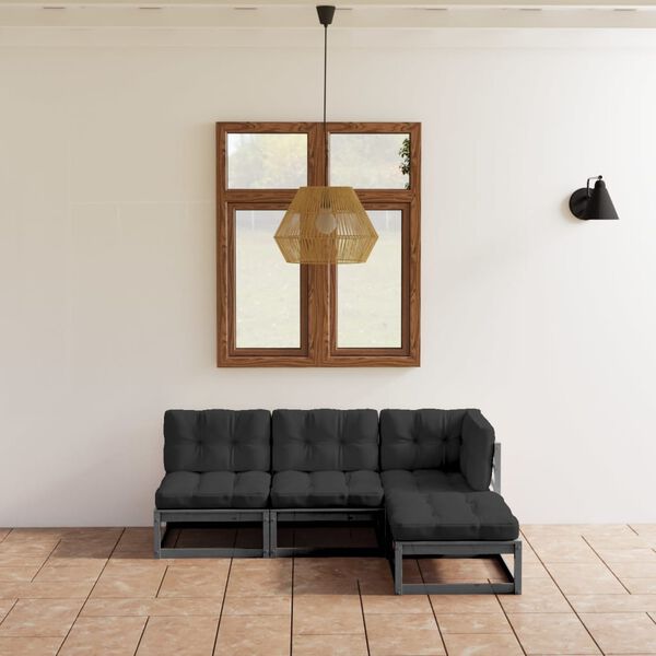 vidaXL 4 r&eacute;szes t&ouml;m&ouml;r fenyőfa kerti &uuml;lőgarnit&uacute;ra p&aacute;rn&aacute;kkal