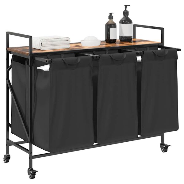 vidaXL f&uuml;st&ouml;lt t&ouml;lgy mosodai kos&aacute;r 3 rekeszes kerekekkel