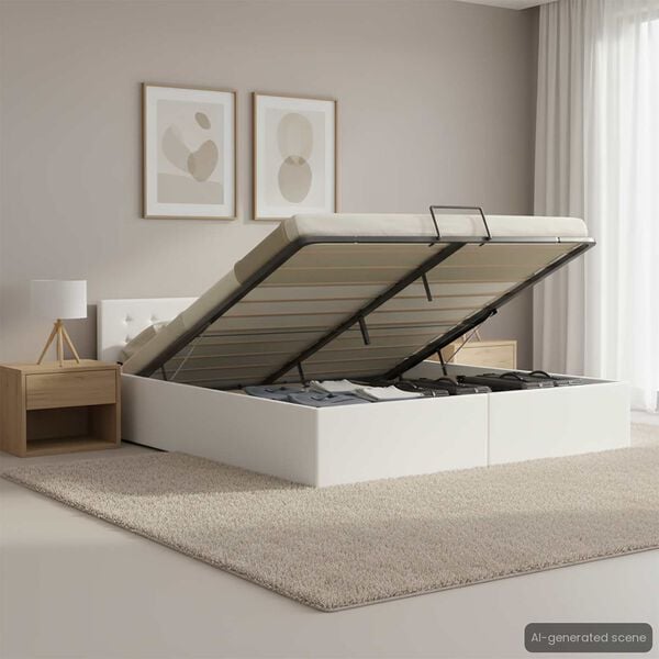 vidaXL feh&eacute;r műbőr &aacute;gykeret hidraulikus t&aacute;rol&oacute;val 160 x 200 cm