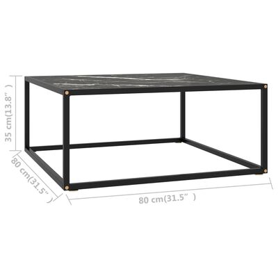 vidaXL fekete dohányzóasztal fekete márvány mintás üveggel 80x80x35 cm