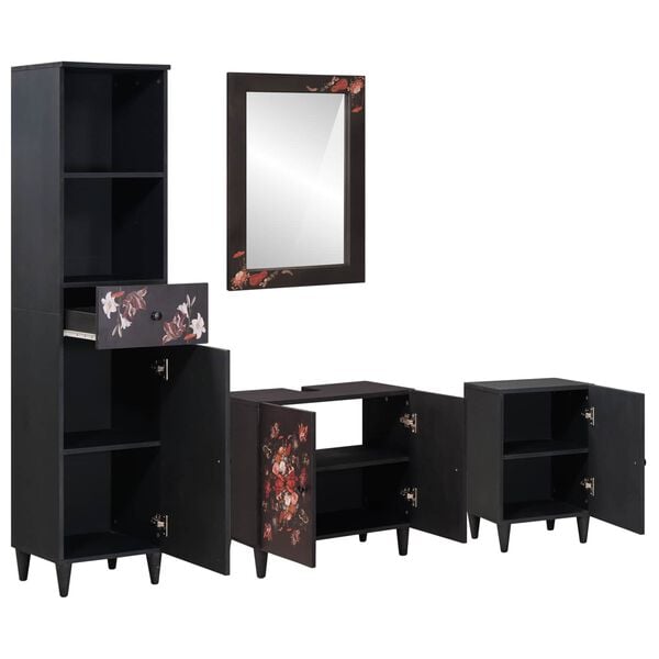 vidaXL F&uuml;rdőszobai Szekr&eacute;ny Szett fi&oacute;kkal ajt&oacute;val 4 pcs T&ouml;m&ouml;r Mang&oacute;f&aacute;t