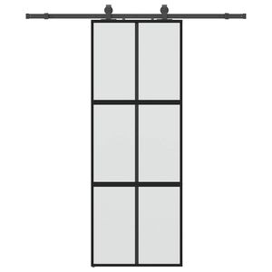 vidaXL fekete edzett &uuml;veg tol&oacute;ajt&oacute; f&eacute;mszerel&eacute;k szettel 76x205 cm