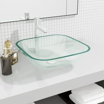 vidaXL átlátszó üveg mosdókagyló 42x42x14 cm