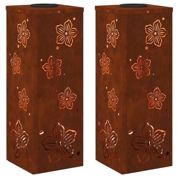 vidaXL Napelemmel műk&ouml;dő LED &ouml;sv&eacute;ny vil&aacute;g&iacute;t&aacute;s 2 pcs Corten Ac&eacute;l