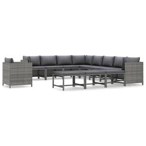 vidaXL 12 r&eacute;szes sz&uuml;rke polyrattan kerti &uuml;lőgarnit&uacute;ra p&aacute;rn&aacute;kkal