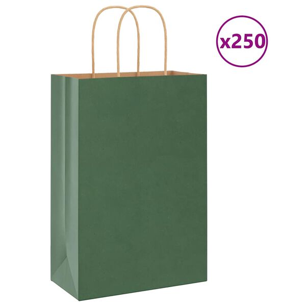 vidaXL 250 db zöld papírzacskók fogantyúkkal 21x11x31 cm