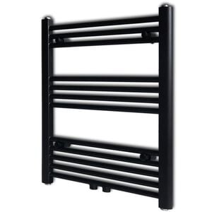 Fekete f&uuml;rdőszobai egyenes t&ouml;r&ouml;lk&ouml;zőtart&oacute; k&ouml;zponti fűt&eacute;ssel 600x764 mm