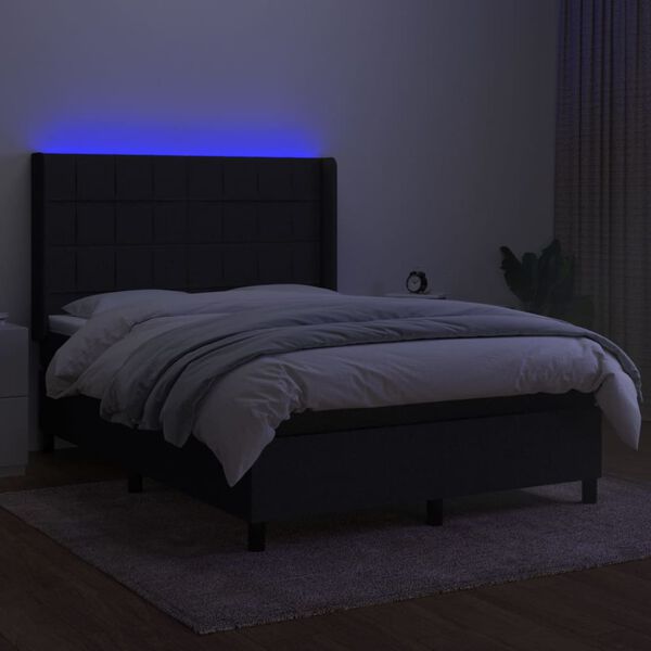 vidaXL fekete sz&ouml;vet rug&oacute;s &eacute;s LED-es &aacute;gy matraccal 140x190 cm