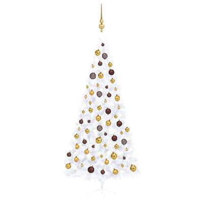 vidaXL fehér megvilágított fél műkarácsonyfa gömb szettel 240 cm