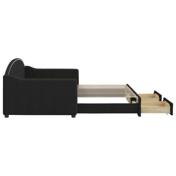 vidaXL fekete kih&uacute;zhat&oacute; sz&ouml;vet heverő fi&oacute;kkal 90 x 190 cm