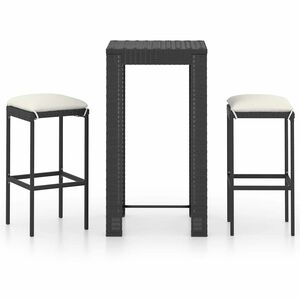 vidaXL 3 r&eacute;szes fekete polyrattan k&uuml;lt&eacute;ri b&aacute;rszett p&aacute;rn&aacute;kkal