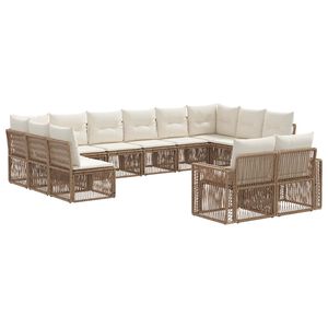 vidaXL Kerti Kanap&eacute; Szett 12 pcs Beige &eacute;s Kr&eacute;msz&iacute;nű polirattan
