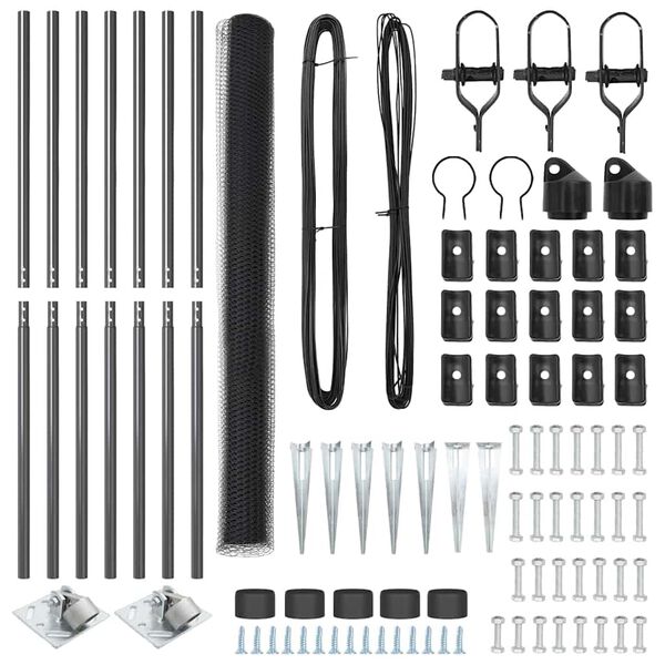 vidaXL Ker&iacute;t&eacute;soszlop Sz&uuml;rke 10 x 1,5 m (25 mm h&aacute;l&oacute;) Ac&eacute;l &eacute;s PVC