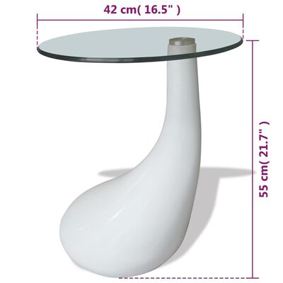 vidaXL magasfényű fehér dohányzóasztal kerek üveglappal