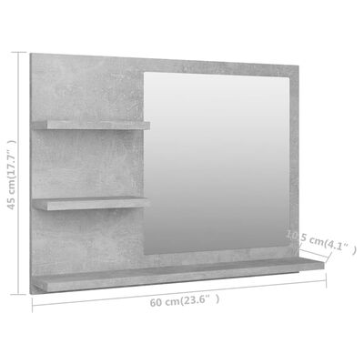 vidaXL betonszürke forgácslap fürdőszobai tükör 60 x 10,5 x 45 cm
