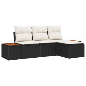 vidaXL Kerti Kanap&eacute; Szett p&aacute;rn&aacute;val 4 pcs Fekete &eacute;s Kr&eacute;m Poly Rattan