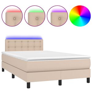 vidaXL cappuccino sz&iacute;nű műbőr rug&oacute;s &eacute;s LED-es &aacute;gy matraccal 120x190 cm