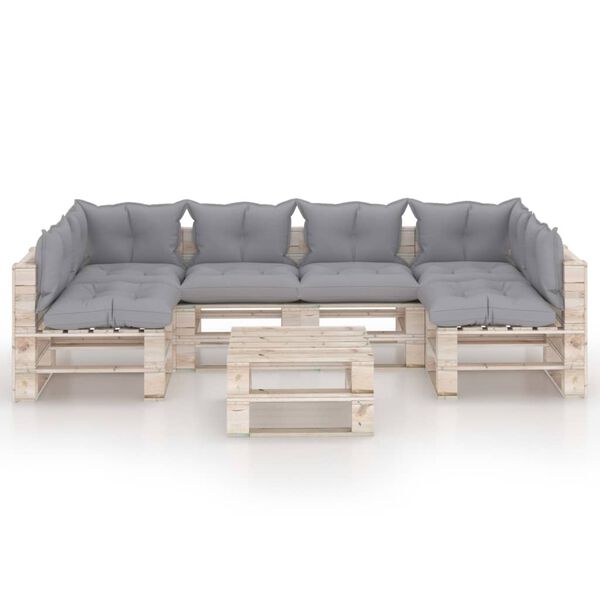 vidaXL 7 r&eacute;szes fenyőfa kerti raklap-b&uacute;torgarnit&uacute;ra p&aacute;rn&aacute;kkal