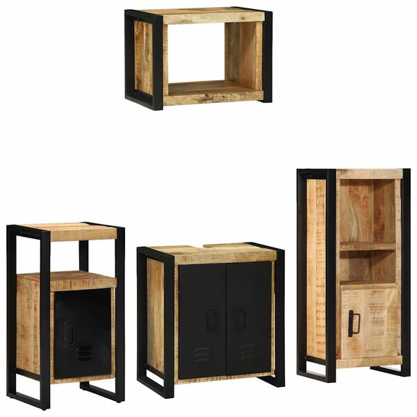 vidaXL F&uuml;rdőszoba b&uacute;tor szett polcokkal 4 pcs Barna T&ouml;m&ouml;r Mang&oacute;f&aacute;t