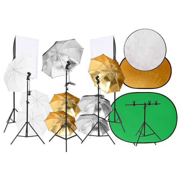 vidaXL fot&oacute;st&uacute;di&oacute; szett f&eacute;nyk&eacute;szlettel/h&aacute;tt&eacute;rk&eacute;pernyővel/reflektorral