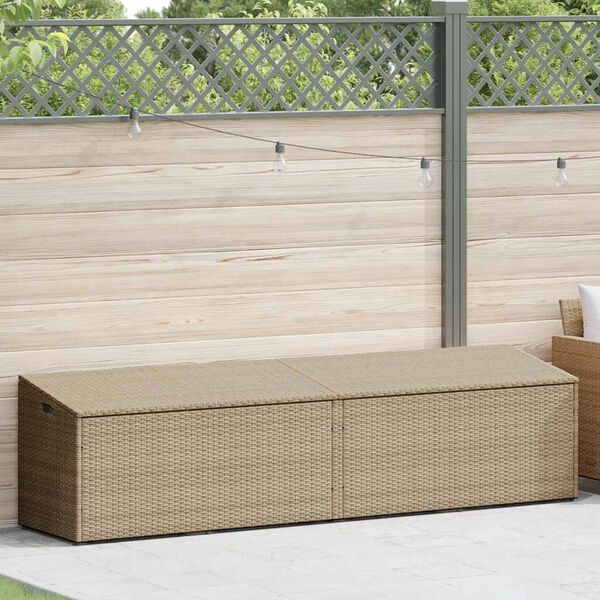 vidaXL b&eacute;zs polyrattan kerti t&aacute;rol&oacute;l&aacute;da 220x50x58 cm